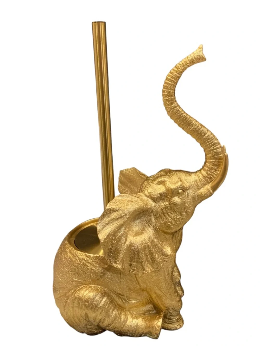 Gold-Tone Elephant  Figure - Trunk Up - Safari Toilet Brush Holder